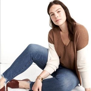 Madewell Kimball Sweater color block wool and alpaca blend scoop neck si…